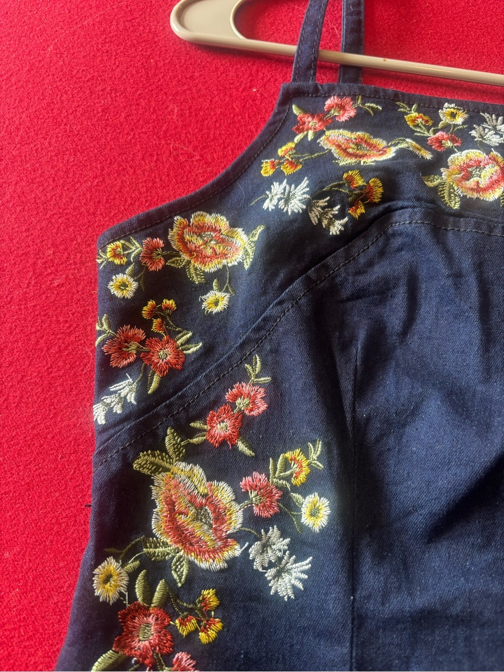 VENUS Navy Embroidered Midi Dress with Pink & Yellow Floral Detail - Picture 2 of 3